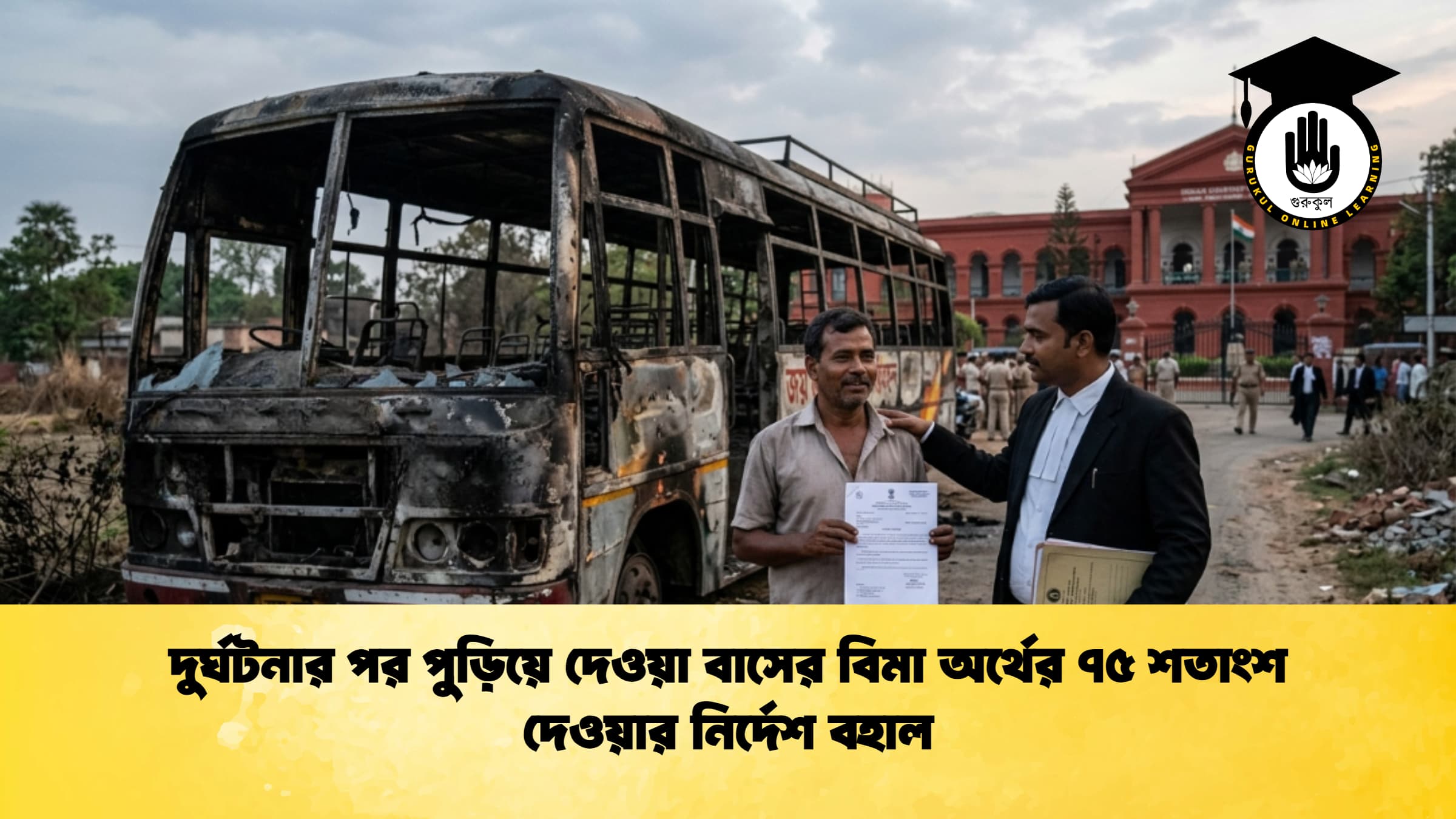 দুর্ঘটনার পর পুড়িয়ে দেওয়া বাসের বিমা অর্থের ৭৫ শতাংশ দেওয়ার নির্দেশ বহাল